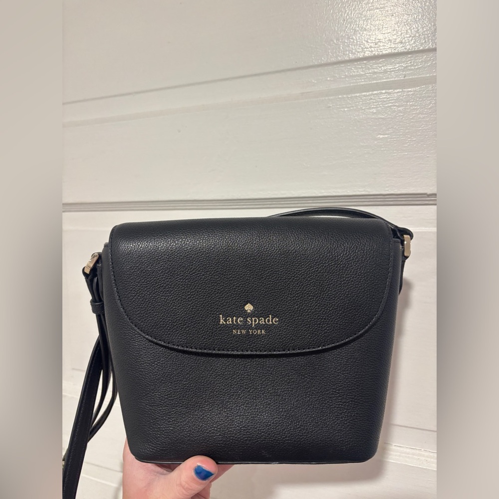 Kate Spade Black Leather Crossbody Bag with Silver Hardware